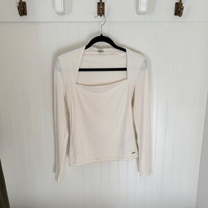 NWOT Guess Cream Long Sleeve Square neck Stretch Women's Top size M